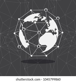 Abstract Global Digital Network Business Connections, Social Media Concept Design, Cloud Computing and Networks with World Map, Networks Structure, Telecommunications Concept Design, Network Connectio