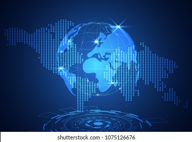 abstract global digital technology ui futuristic concept world Global map hologram innovation on hi tech future design background.