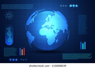 abstract global digital technology ui futuristic concept world Global map hud interface hologram innovation on hi tech future design background.