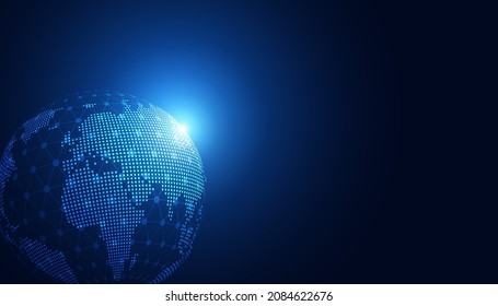abstract global dot network connection and communication futuristic on blue background.