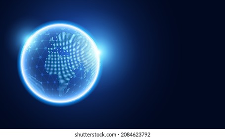 abstract global dot network connection and communication futuristic on blue background.