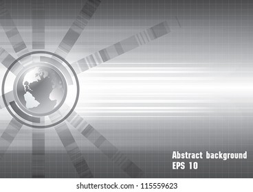 abstract global earth technology silver background, vector