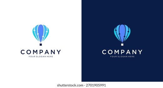 Abstract of Global Financial Tech Logo Design Inspirations. Unique Vector of Hot Air Balloon with Dots Stripe Connect Concept.	
