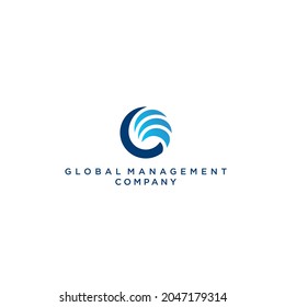 abstract global management logo design with growth wave concept vector template