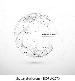 Abstract Global Network Concept. Web Structure, Node Net. Dots And Connection Mesh. Sphere Technology Cyberspace Background. Vector Illustration On White Background