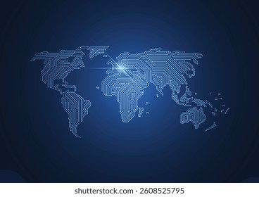 Abstract global network connection circuit design. World map technology business. Vector Illustration