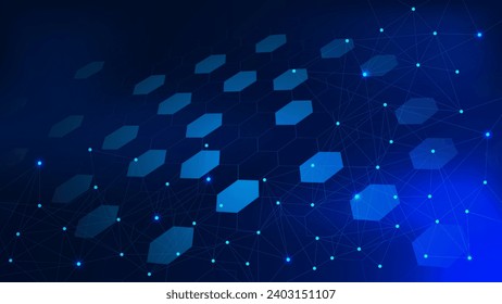 Abstract global network connection with connecting dots lines and hexagons. Big data visualization. Social communication and internet technology concept background. Vector illustration.