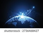 Abstract global network connection on technology background with Business candle stick graph chart of stock market investment trading. Vector illustration