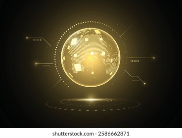 Abstract global network connection on gold background. World map point and line composition concept of global business