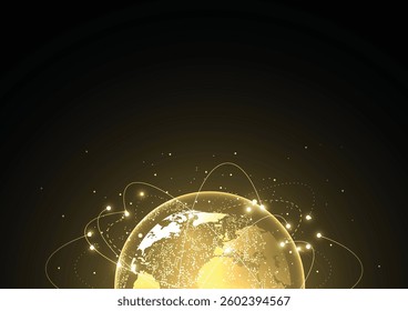 Abstract global network connection on gold background. World map point and line composition concept of global business
