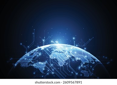 Abstract global network connection on technology background. World map point and line composition concept of global business