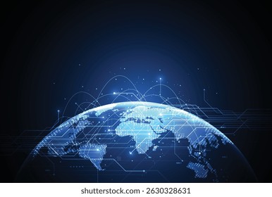 Abstrato conexão de rede global no fundo da tecnologia. Conceito de composição de linha e ponto do mapa mundial do negócio global
