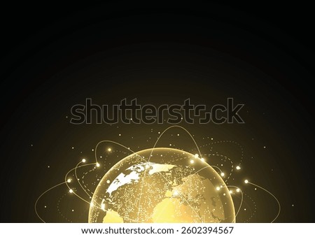 Abstract global network connection on gold background. World map point and line composition concept of global business