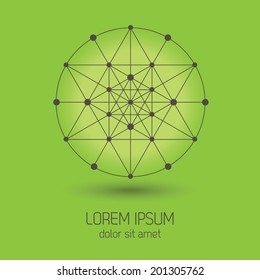 Abstract global network connections icon - Circle grids and nodes on green background and text area