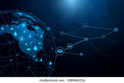 Abstract global and network futuristic technology connection concept dark blue background