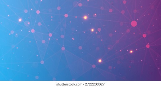 Abstraktes globales Netzwerk: Neonpunkte und Verbindungen in einem blauen und violetten Farbverlauf