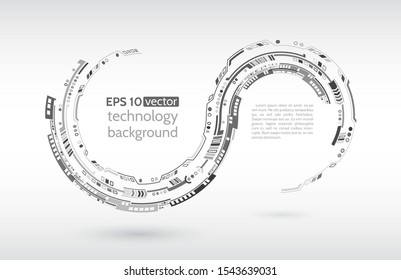 Abstract global sci fi concept. Hi-tech vector illustration with various technology elements. Digital internet communication on grey background. Futuristic technology line. Cyber security internet and