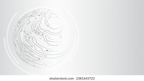 Abstract global sci fi concept. Digital internet communication on a grey background. Wide Cyber security internet and networking concept. Hi-tech vector illustration with various technology elements. 