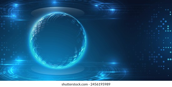 Abstract global sci fi concept. Digital internet communication on blue background. Wide Cyber security internet and networking concept. Hi-tech vector illustration with various technology elements.