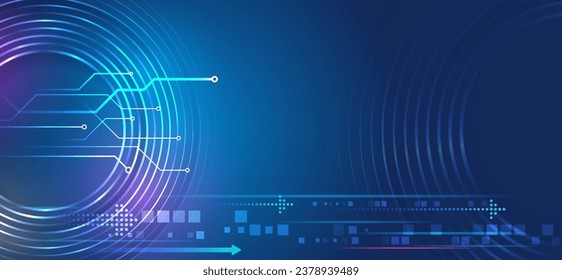 Abstract global sci-fi concept. Digital internet communication on blue background. Wide Cyber security internet and networking concept. Hi-tech vector illustration with various technology elements.
