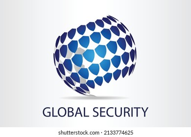 Abstract Global Security Logo Stylized Spherical Surface With Shield Shapes. This Logo Is Suitable For Global Security Company.