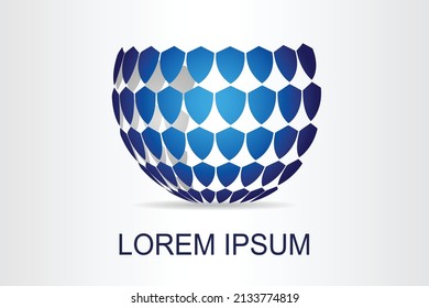 Abstract Global Security Logo Stylized Spherical Surface With Shield Shapes. This Logo Is Suitable For Global Security Company.