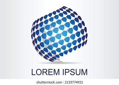 Abstract Global Security Logo Stylized Spherical Surface With Shield Shapes. This Logo Is Suitable For Global Security Company.