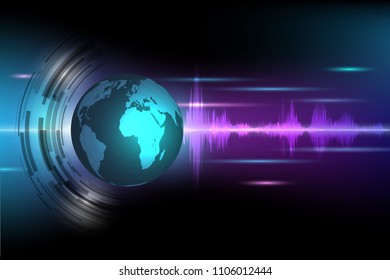 Abstract global with sound wave background.