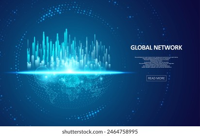 Abstrakter globaler Technologiehintergrund. Futuristische Darstellung von Datennetzen. Digitales Innovationskonzept für Ihr Design.