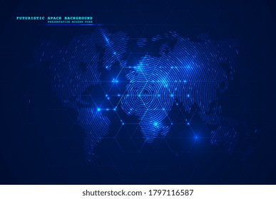 Abstract global technology background. Hexagon grid on world map. Digital innovation concept for your design.