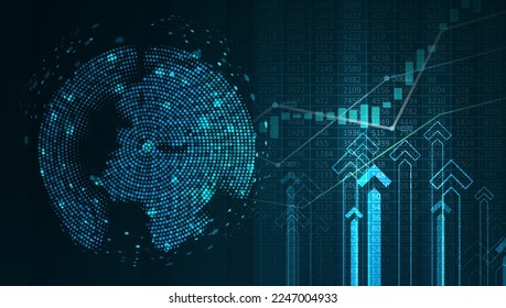 Resumen de los antecedentes tecnológicos globales. Invertir análisis de negocios y gestión bancaria. Puntos compuestos como un mapa del mundo. Concepto de innovación digital para su diseño.