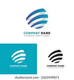 Abstract global technology logo design template. Circular line art globe sign.