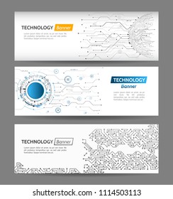 Abstract global technology web banner concept. Digital internet communication web design. Connection structure. Hi-tech circuit board vector illustration eps 10.
