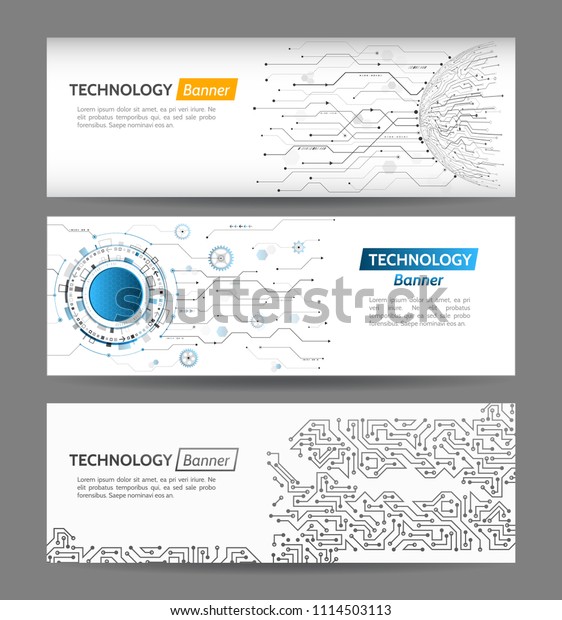 Abstract Global Technology Web Banner Concept Stock Vector