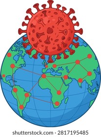 Abstract global virus spread. Worldwide contagion network conceptual visualization. Useful for health campaigns and news.