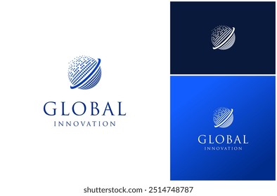 Abstract Global World Earth Globe Sphere Halftone Circle Dotted Vector Logo Design Illustration