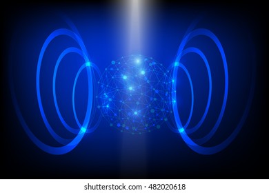 Abstract globe background with geometric lines and bright dots 