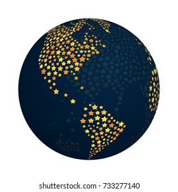 Abstract globe design with shiny stars vector illustration. Modern trendy earth planet symbol with bright stars