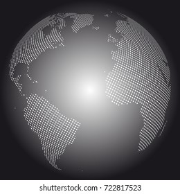 Abstract Globe with Dotted Map. Black and White Halftone Effect Vector Illustration.