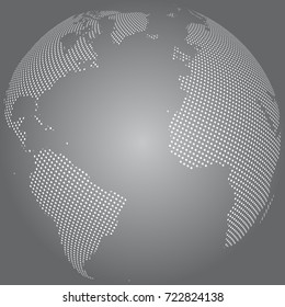 Abstract Globe with Dotted Map. Black and White Halftone Effect Vector Illustration.