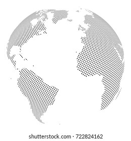 Abstract Globe with Dotted Map. Black and White Halftone Effect Vector Illustration.