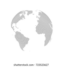 Abstract Globe with Dotted Map. Black and White Halftone Effect Vector Illustration.