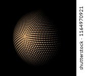 Abstract globe dotted sphere, 3d halftone dot effect. Golden dots in dark background. Vector illustration. It can use as logo, icon, banner, business card. Modern minimal covers design.