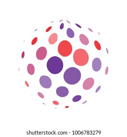 Abstract globe dotted sphere, 3d halftone dot effect. Colorful dots in white background. Rainbow color in earth shape. Vector illustration. It can use as logo, icon, banner, business card.