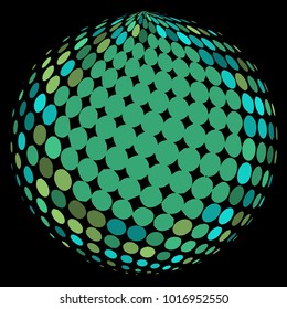 Abstract globe dotted sphere, 3d halftone dot effect. Colorful dots in dark background. Rainbow color in earth shape. Vector illustration. It can use as logo, icon, banner., business card.