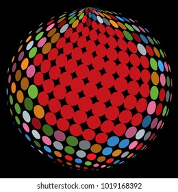 Abstract globe dotted sphere, 3d halftone dot effect. Colorful dots in dark background. Rainbow color in earth shape. Vector illustration. It can use as logo, icon, banner., business card.