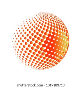 Abstract globe dotted sphere 3D Halftone,Orange ball use as logo in white background.