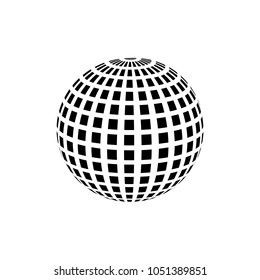 Abstract globe dotted sphere. 3d halftone effect vector background. Black and white vector illustration.