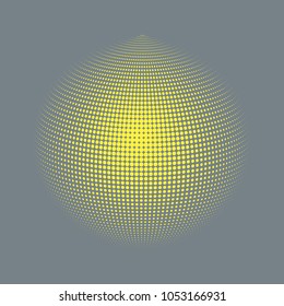 Abstract globe dotted sphere, 3d halftone dot effect. Golden dots in grey background. Vector illustration. It can use as logo, icon, banner, business card. Modern minimal covers design.