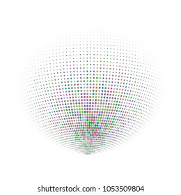 Abstract globe dotted sphere, 3d halftone dot effect. Colorful dots in white background. Rainbow color in earth shape. Vector illustration. It can use as logo, icon, banner, business card.